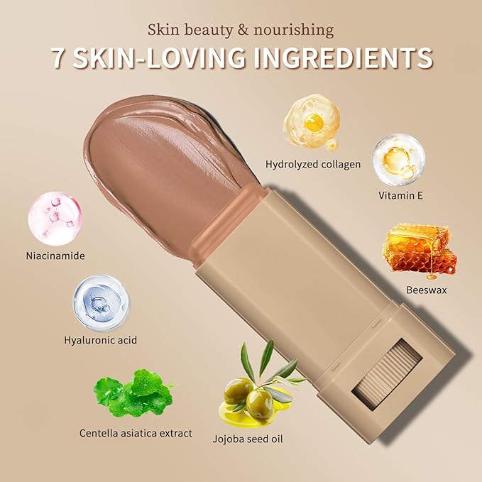 Beauty Balm Serum Enriched Skin Tint Stick – Face Tint Balm Foundation with Serum Benefits, Buildable Hydrating Coverage, Moisturizing Concealer Stick for Glowing Skin & Flawless Finish (5#, 1)