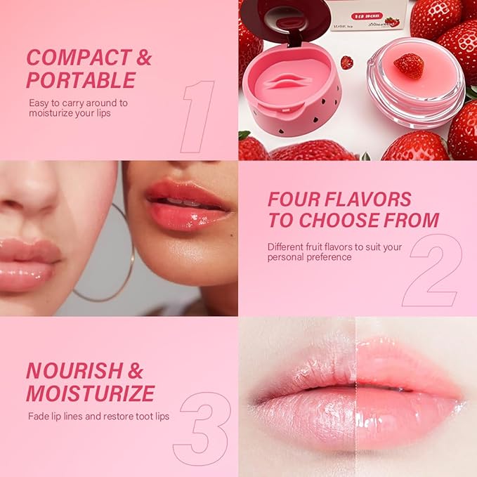 Fruit Lip Mask Set with Honey & Vitamin E, Moisturizing Overnight Treatment, Effective Reduces Lip Lines Prevention Dry and Cracked (8 Flavors)