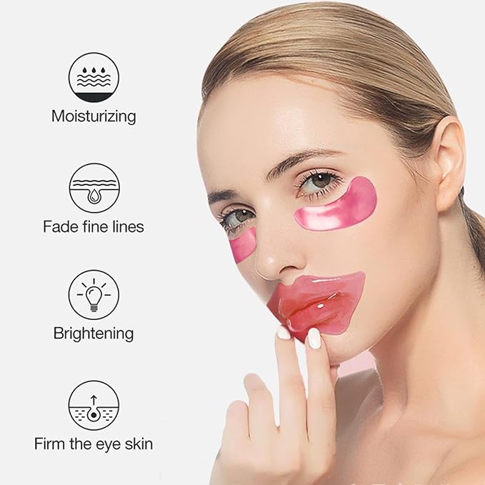 30 Pairs Eye Masks & Lip Masks, Under Eye Patches for Puffy Eyes, Moisturizing Lip Mask Pink Pads, Reducing Fine Lines, Valentines Day Gifts, Galentines Gifts, Party Favors, Bulk Gifts, Small Gifts