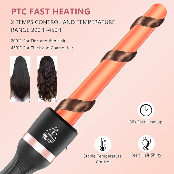 O'bella 5 in 1 Wand Curling Iron Set,Curling Iron Set with Thermal Brush&4 Interchangeable Ceramic Curling Wand(0.35”-1.25”), Instant Heat Up, Dual Voltage Hair Curler, Gifts for Women Gold