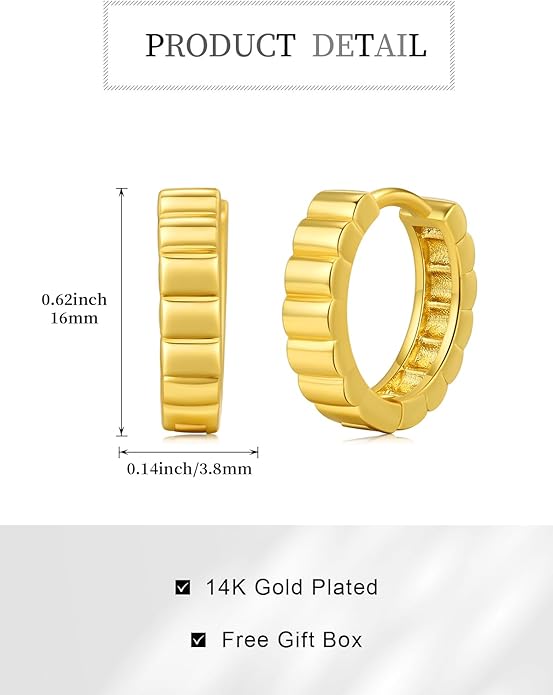 Oval/Round Hoop Huggie Earrings for Women 14k Gold Plated Earrings Hypoallergenic Cubic Zirconia Jewelry Gifts