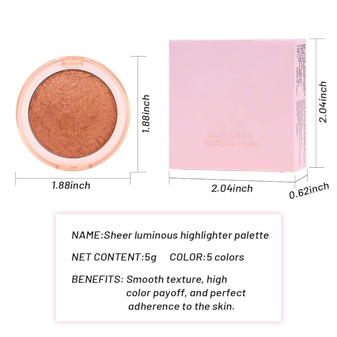 Highlighter Makeup Palette for Blush,Contour,Shadow,Face or Eye Makeup, Shimmer Glow, Creamy Mousse Pressed Powder, Intensely Pigmented, Glitter Sparkling (B03-03# Champagne Gold)