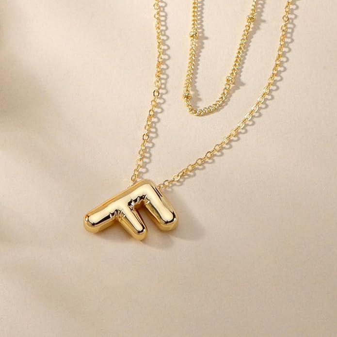 PANSHI Gold Initial Necklaces Gifts for Teen Girls Women Girlfriend Teen Girl Gifts Trendy Stuff Layered Bubble Letter Necklace Gold Jewelry Birthday Gift