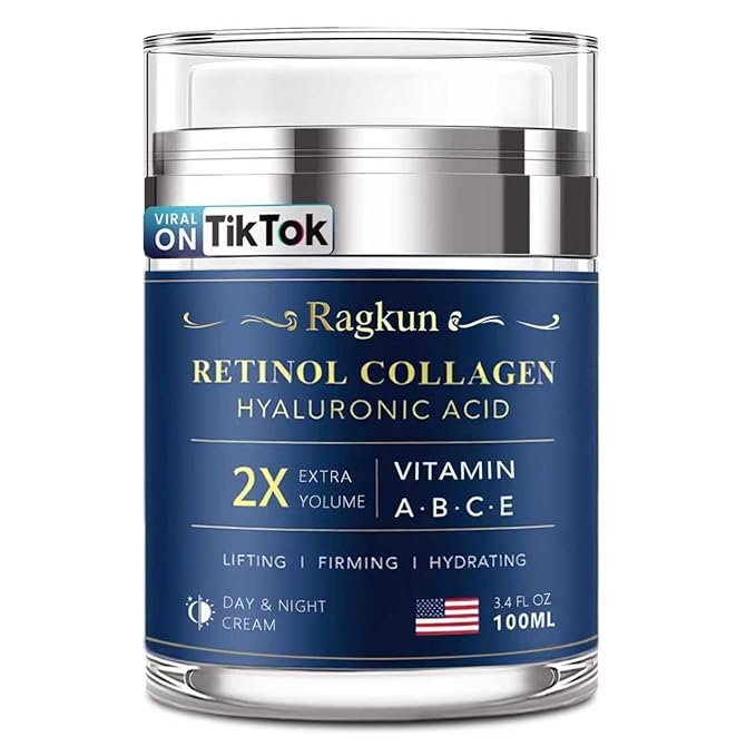 Ragkun Retinol Cream for Face, Collagen Neck Creams for Tightening and Firming, Anti Aging Day & Night Facial Moisturizer for Women & Men, Instant Face Lift Wrinkle Cream 3.4 fl. oz.