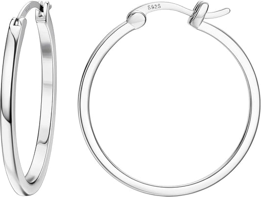 Hayoso 18K Gold Plated Hoop Earrings - 925 Sterling Silver Hoop Earrings Womens Hypoallergenic Hoops | Square Tube Hoop Earrings for Women 15mm/20mm/30mm/40mm