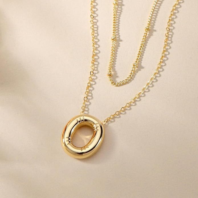 PANSHI Gold Initial Necklaces Gifts for Teen Girls Women Girlfriend Teen Girl Gifts Trendy Stuff Layered Bubble Letter Necklace Gold Jewelry Birthday Gift