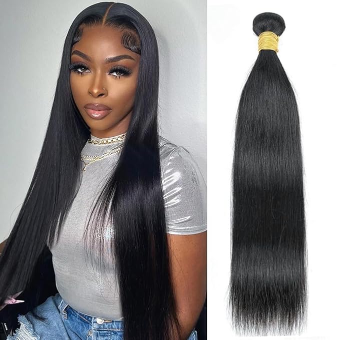 Straight Bundles Human Hair Brazilian Virgin 1 Straight Bundles Human Hair for Black Woman 18 Inch, Full and Thick Soft and Glossy Quick Weave Extensions Black