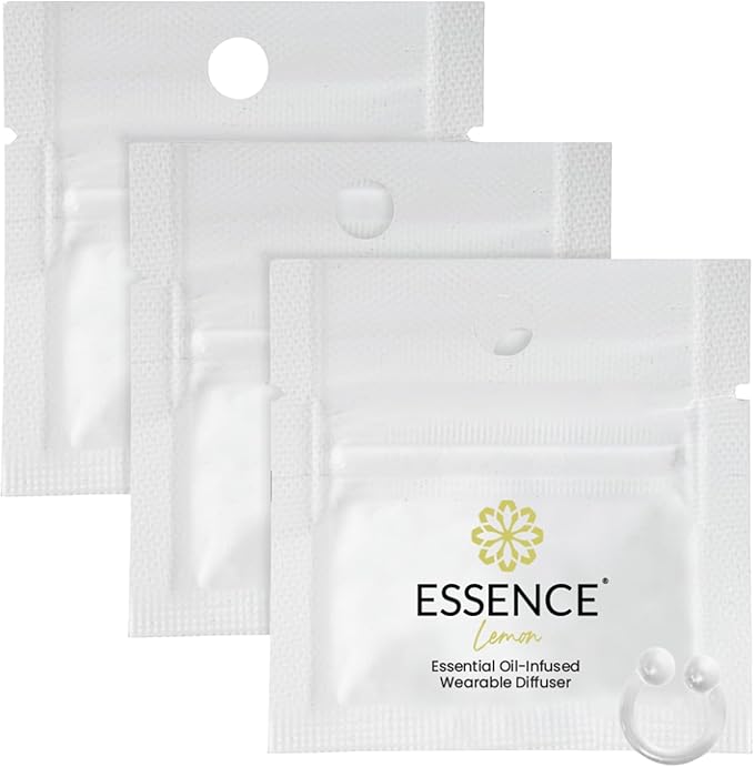 Essence Wearable Aromatherapy Nasal Diffuser – Lemon Essential Oil Nose Ring Silicone Inhaler for Stress & Mood Support - Made in USA & Travel-Friendly (3 Pack)