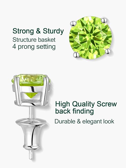 Wyyxl Peridot Earrings 14K Gold Plated Sterling Silver August Birthstone Earrings for Men Women Hypoallergenic Round Cut 1-6 Carat Peridot Jewelry Party Everyday Wear