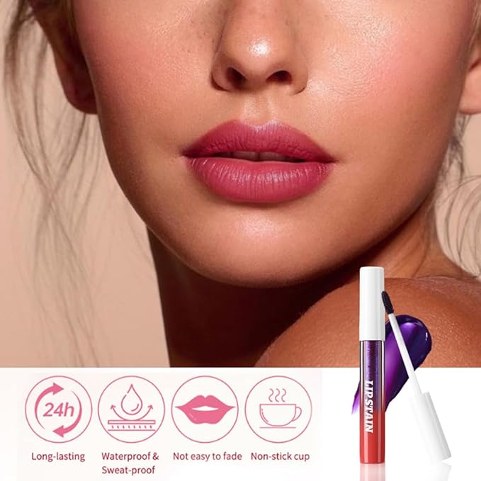 evpct Mauve Red Peel Off Lip Stain Tints with Tweezer, Matte Liquid Lipstick Lip Stain Long Lasting Waterproof for Women, Non-stick Cup Lipstick Peel Off High Pigmented Smudge-proof Easy to Apply, 02#