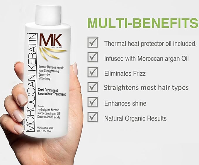 Moroccan Keratin Hair Treatment Straightening Blowout Brazilian Smoothing Professional Results Salon and Home Use , Long Lasting organic results 4-6 months 4pc Set