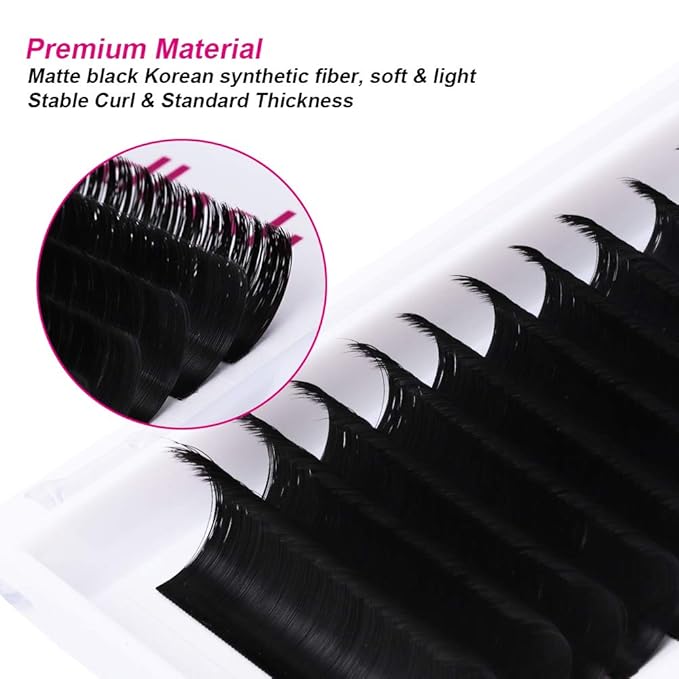 Mega Volume Lash Extensions 0.03-0.10mm C D DD L Curl 8-30mm Length Easy Fan Volume Lashes Self Fanning Eyelash Extensions 2D-20D (0.07-CC, 15-20mm Mix)