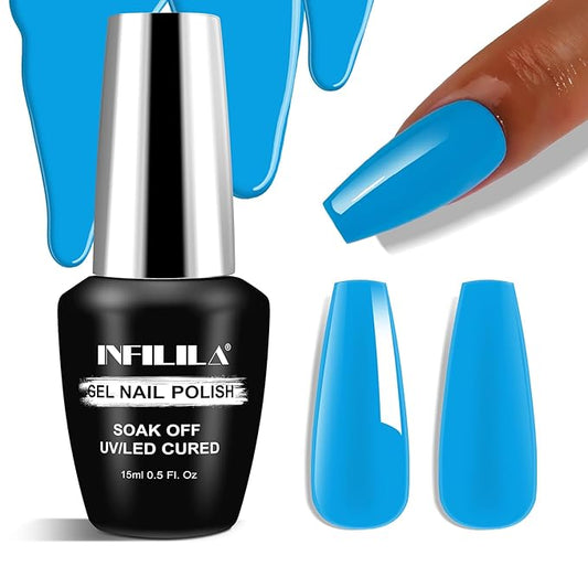 NXJ INFILILA Blue Gel Nail Polish, 15ml 0.51oz One-Stroke Coloring Light Blue UV LED Nail Polish, Hema Free Color Gift for Women Art Manicure Salon DIY Design Decoration at Home SQ211