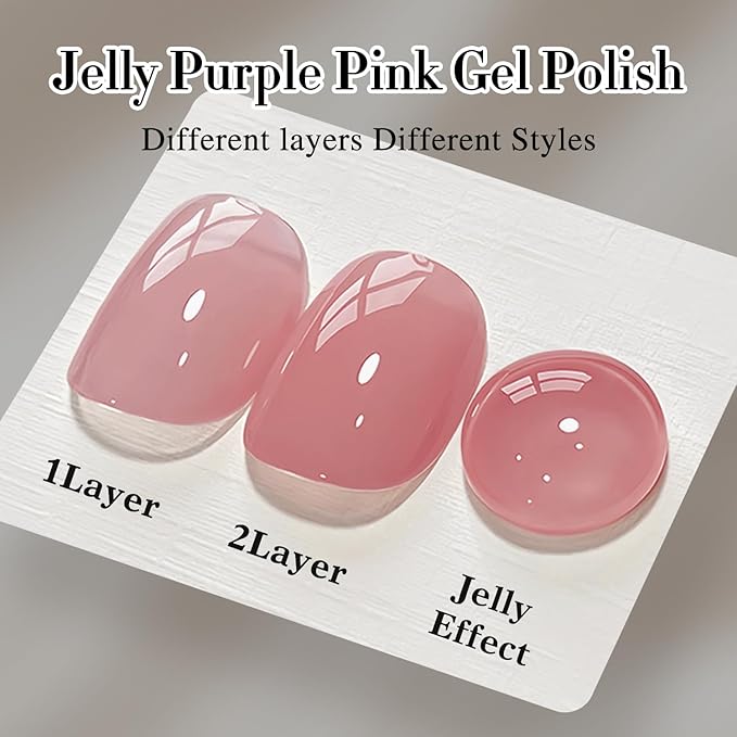 Double Rhythm Gel Polish 15ML Jelly Sheer Pastel Light Milky Color Pearl White Bottle 1 PC 0.5 OZ Full Size Nail Art Salon at Home (Jelly Purple Pink-D1495)