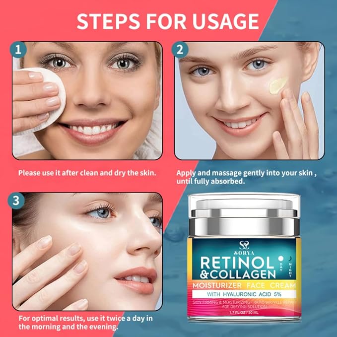 SORYA Retinol & Collagen Face Cream – Hydrating Facial Moisturizer with Hyaluronic Acid & Peptides for Daily Skin Care