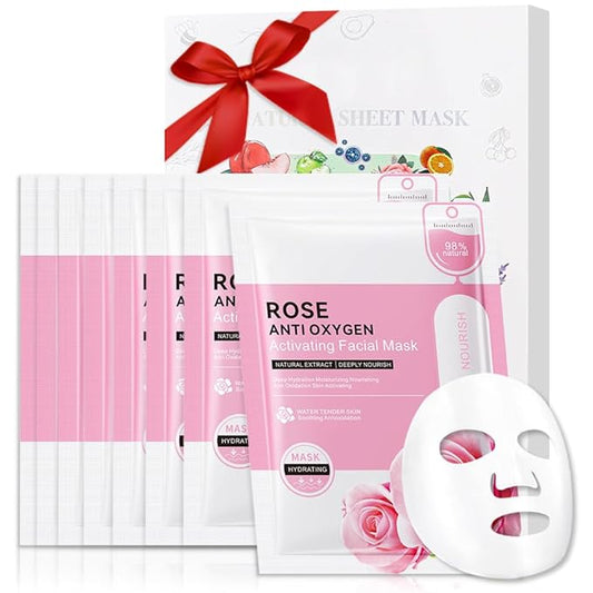 CAKAILA 8 Pack Rose Face Mask,Pink Face Masks Skincare Spa Day Kit Supplies,Spa Party Favors for Women,Sheet Facial Mask Skincare Gifts Set,Moisturize Soothe for All Skin Types