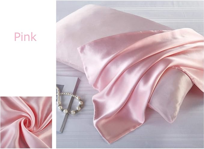 Mulberry Silk Pillowcases Set of 2, Hypoallergenic Satin Pillow Covers for Hair and Skin, with Hidden Zipper, Both Side 100% 19 Momme Silk (Pink,Queen)