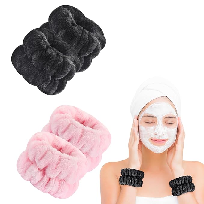 Dorbetar 4 Pcs Wrist Bands for Washing Face, Microfiber Wrist Towels for Washing Face, Spa Wristbands for Washing Face, Face Wash Wristbands, Arm Bands for Washing Face for Woman and Children