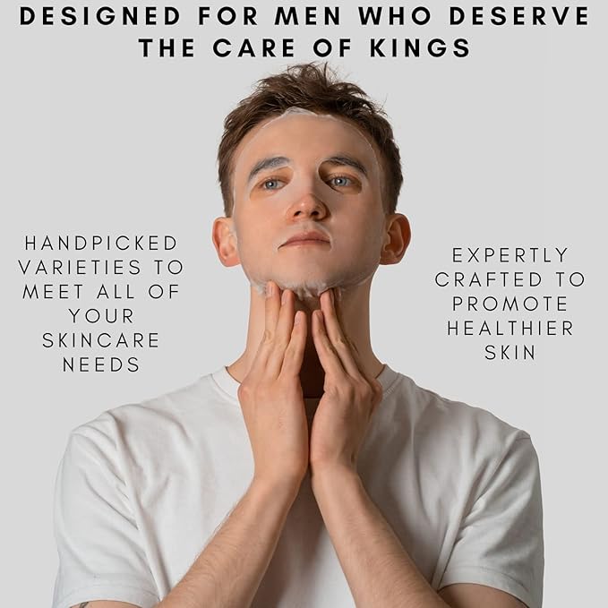 Kings Care Mens Face Mask Skin Care Kit (6 Pack) - Turmeric Anti-Acne, Aloe Vera Soothing & 2% BHA Salicylic Acid Sheet Mask - Skin Care for Men Face Masks for Hydrating, Brightening & Refining Pores