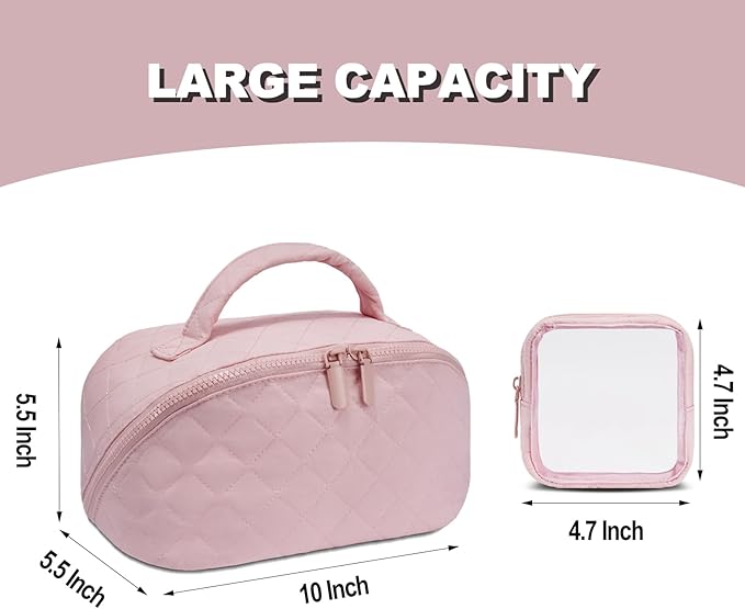 Makeup Bag,Quilted Puffer Cosmetic Bags,Travel Toiletry Bag for Women,Large Capacity Waterproof Make up Bag Set