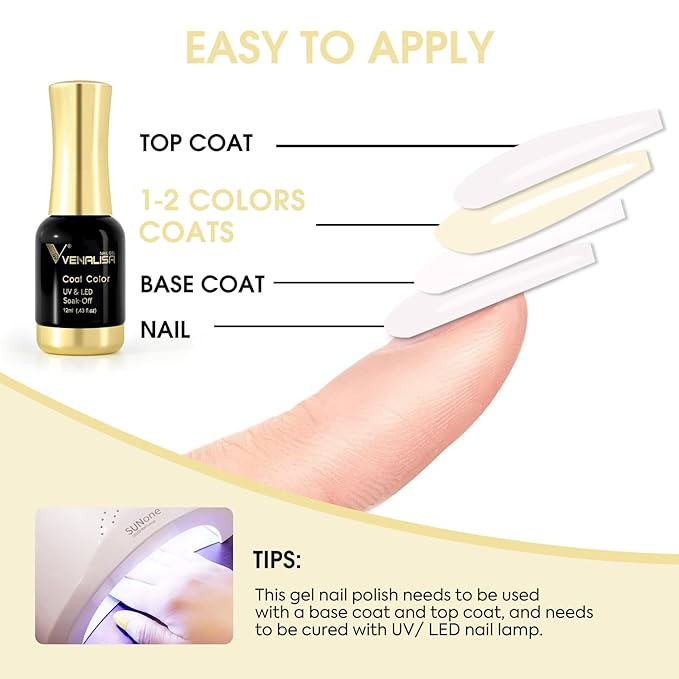VENALISA Ivory White Gel Nail Polish 1 Pcs 12ml Gel Polish Soak Off UV Salon Manicure DIY at Home Nail Art For Girls Women