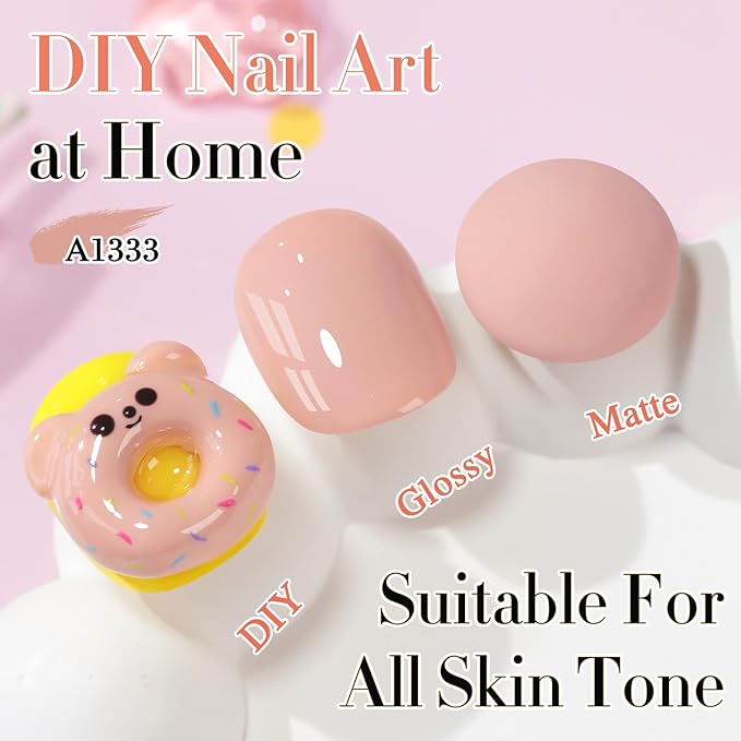 Double Rhythm 0.50 OZ Gel Polish Hema Free Same Color Same Bottle Golden Round Translucent Neutral Natural Milky 15 ML Jelly UV Polish Art DIY at Home (Nude-C1333)