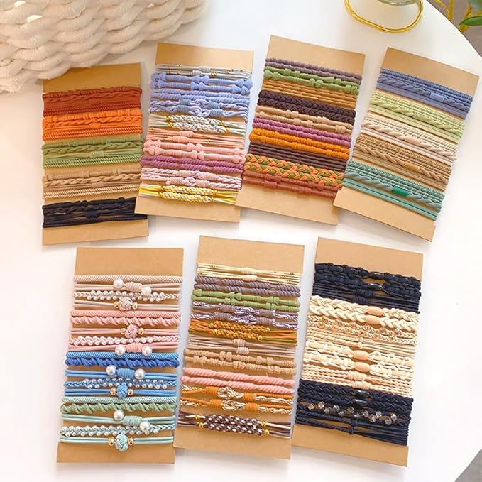 Multistyle Hair Ties Set: Gentle High Elasticity Ponytail Scrunchie Bracelet for Women (26-Beige+Khaki Set:20, One Size)