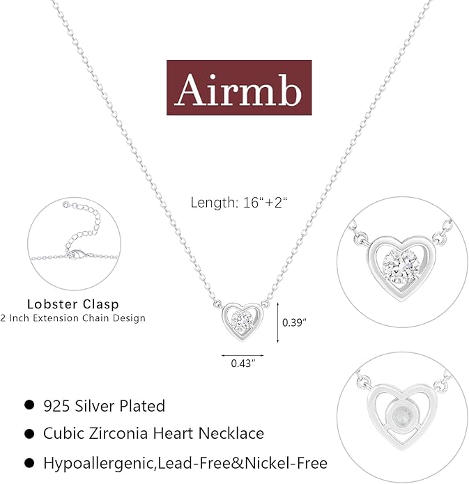 Airmb Cute Heart Necklace for Women Gold/Silver Plated Heart Pendant Choker Necklaces Tendy Love Heart Chain Necklace Dainty Gold/Silver Necklace Jewelry Gifts for Women