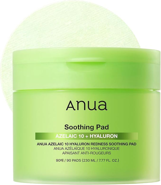 Anua Azelaic 10 Hyaluron Redness Soothing Pad, Troubled & Spot Care with Korean toner pads, Quick & Easy Stretchable Facial Mask with Azelaic acid, Hyaluronic Acid, Korean Skin Care (90 pads)