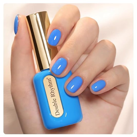 Double Rhythm 0.50 OZ Gel Polish Same Color Same Bottle Golden Round Hema Free Neutral Natural Milky 15 ML Jelly UV Polish Art DIY at Home (Blue-C1336)