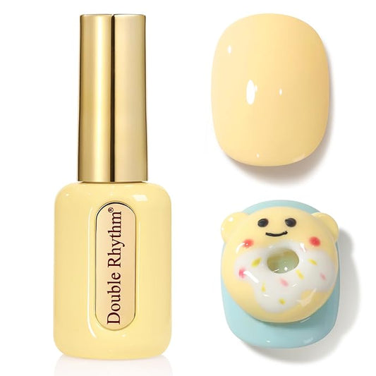 Double Rhythm 0.50 OZ Gel Polish Hema Free Same Color Same Bottle Golden Round Translucent Neutral Natural Milky 15 ML Jelly UV Polish Art DIY at Home (Cream Yellow-C1064)