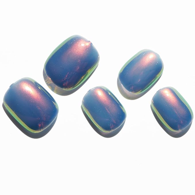 GLAMERMAID Blue Chrome Extra Short Press on Nails, Pearl Fake Nails Short Squoval, Glazed Handmade Jelly Gel Square Glue on Nails, Pure Purple Acrylic False Nails, Glossy Round Fake Nail for Women