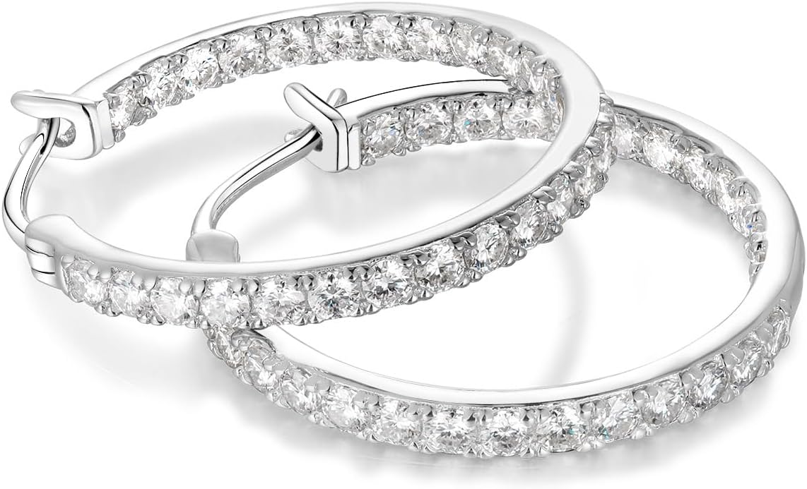 Wyyxl Womens Diamond Hoop Earrings, 20/25/30mm Small Hoop Sterling Silver Based Hypoallergenic Huggie Stud, Sparkle Moissanite 5a Cubic Zirconia Earings Jewelry for Woman Daily Party Wear