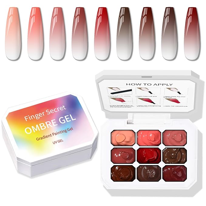 Karroy Sponge Pat Paint Nail Gel, 9 Colors Ombre Nails Gradient Gel Nail Blush Blooming Aura Nails Drawing Stripper Floral Painting Nail Art, No Wipe, UV/LED Curing (9 Colors E)