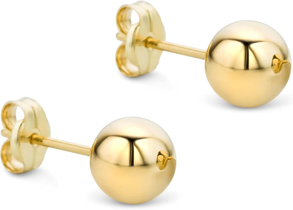 Orovi 14K / 10k Yellow Gold Round Ball Earrings. Solid Gold Earrings for Women Post & Butterfly Attach, Hypoallergenic, Lightweight, Secure Fit, Classic & Elegant Design. Includes Jewelry Box.
