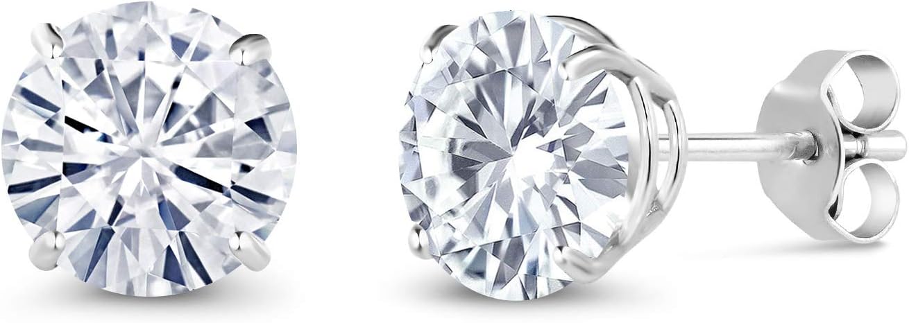 Gem Stone King 2.00 Cttw 14K Gold Moissanite Earrings | 6.5MM Round Stud Earrings | Gold Earrings For Women Men | Fine Jewelry Gifts for Her Mom Women Wife
