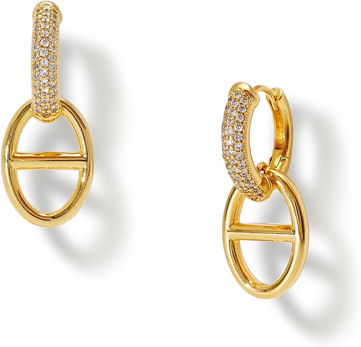 OZEL 14K Gold & Silver Plated Paperclip Chain Earrings with Cubic Zirconia – Dangle, Hoop, Huggie, Stud Styles – Women’s Fashion Jewelry Gift