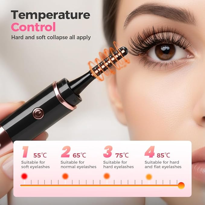 2026 Heated Eyelash Curler, Heated Lash Curler Rechargeable USB Electric Eyelash Curler, Fast Heat Up, Long Lasting with Led Display, Heat with 4 Temp Settings Makeup Tool (Black)