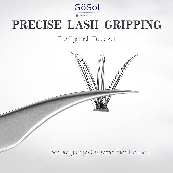 GöSol Pro Lash Tweezers for Eyelash Extensions, Professional Dolphin Isolation Eyelash Tweezers for High Precision Pick/Fan/Wiggle/Apply; 420 Stainless Steel Lash Tweezer for Volume & Classic Lashes