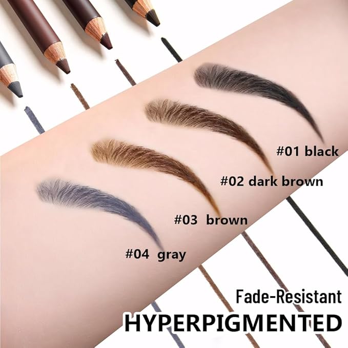 Eyebrow Pencils for Women with Sharpener, 6Pcs Hard-Core Wooden Eye Brow Eye Liner Pencils for Beginner Makeup, Waterproof & Sweat-Proof (6Pcs-Black)