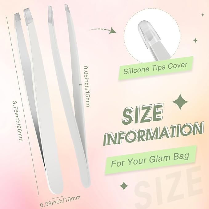 Mudder 12 Pcs Eyebrow Tweezers Set for Facial Hair Stainless Steel Slanted Tip Tweezers in Bulk for Men and Women (White)