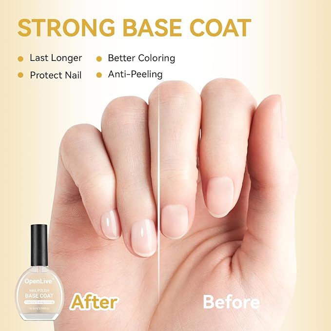 OpenLive 3PCS 16.5ml Quick Dry Base and Top Coat Nail Polish and Gel Remover Set, Base and Top Coat No U V Lamp Curing, Gel Polish Remover for Quick and Easy Removal At Home