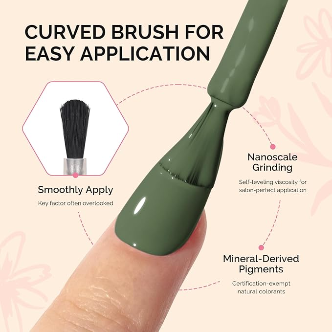 MelodySusie Fleurwee Plant Based Gel Nail Polish, Hema Free Dark Olive Green Nail Polish, Soak Off UV LED Gel Polish Gifts for Women 21 Non Toxic Long Lasting Nail Art Manicure Salon DIY at Home P08