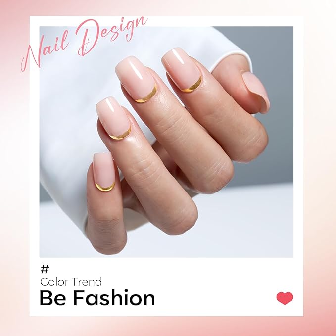 Modelones French Tip Press on Nails Short, Square Fake Nails, Reusable Nail Kit with Nail Glue Adhesive Tabs Mini Nail File, Nails Press Ons 32Pcs 16Sizes, Women Girl Gift, Golden Nude, Valentines