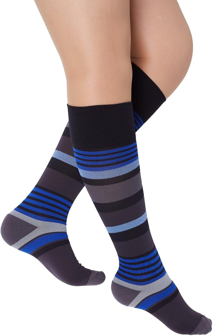 Rejuva Motley Stripe 15-20 mmHg Graduated Compression Socks for Women & Men