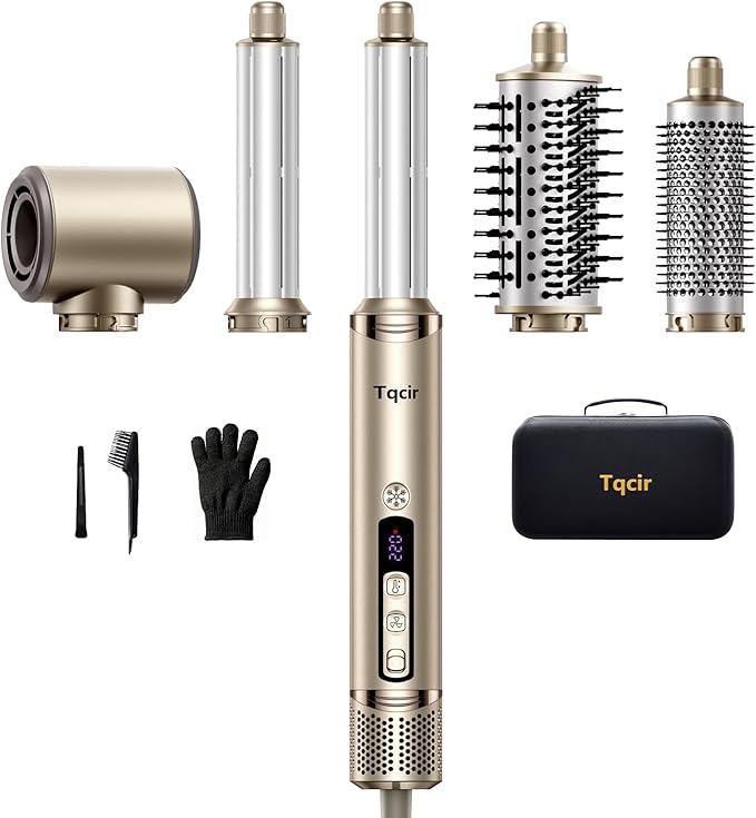 Tqcir 5-in-1 Professional Hair Dryer Brush, Powerful Multi-Styler with Auto-Wrap Curlers, Fast Drying Curling Straightening Volumizing Without Heat Damage, Storage Case Best Gift for Girl/Women