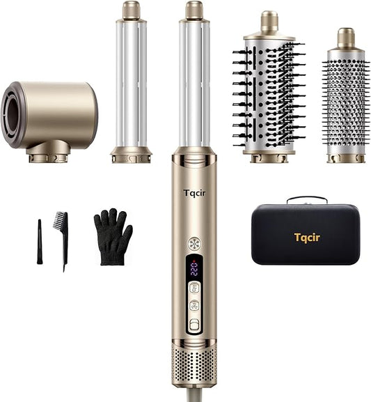 Tqcir 5-in-1 Professional Hair Dryer Brush, Powerful Multi-Styler with Auto-Wrap Curlers, Fast Drying Curling Straightening Volumizing Without Heat Damage, Storage Case Best Gift for Girl/Women