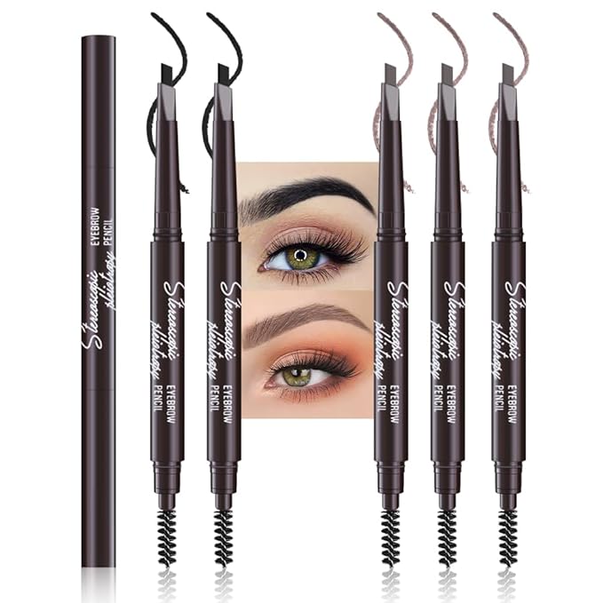 5 Pcs Ultimate Eyebrow Retractable Definer Pencils,Dual-Sided Natural Soft Textured Eyebrow Pencil, for Daily Look Eyebrow Makeup,Brow Brush,Fine Tip (2*Black+3*Mudium Brown)