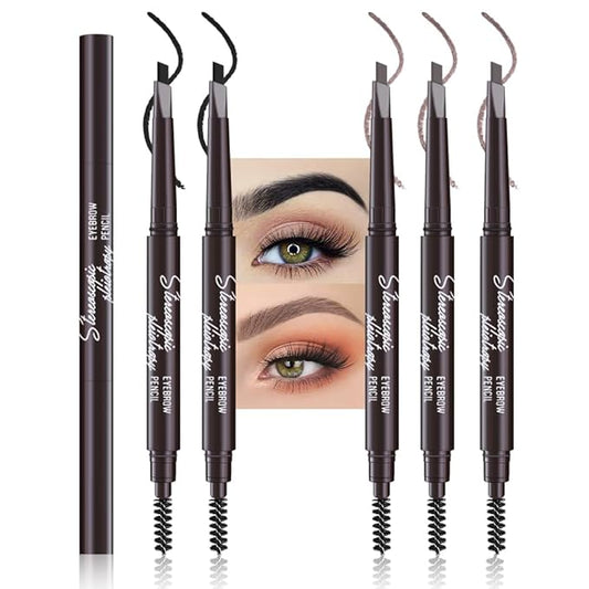 5 Pcs Ultimate Eyebrow Retractable Definer Pencils,Dual-Sided Natural Soft Textured Eyebrow Pencil, for Daily Look Eyebrow Makeup,Brow Brush,Fine Tip (2*Black+3*Mudium Brown)