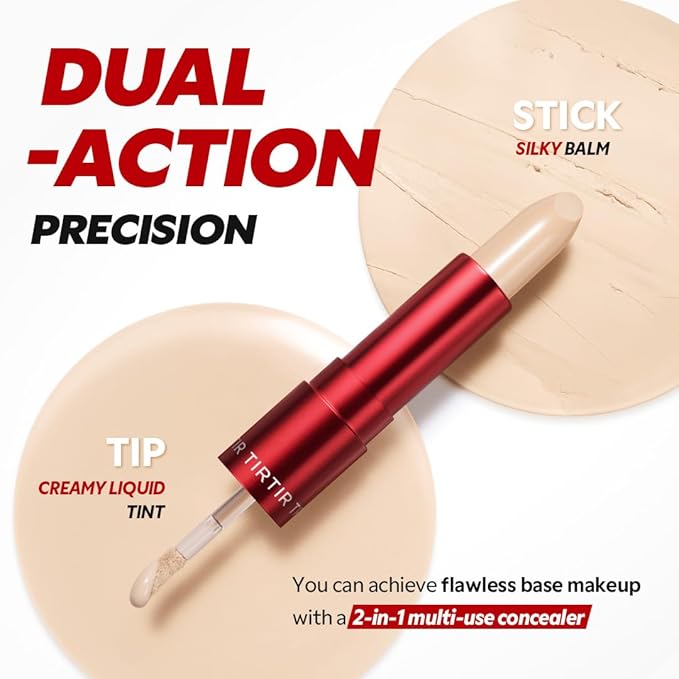 TIRTIR Glide&Hide Blurring Concealer - Creamy texture, Conceals dark circles and wrinkles, Dual formula (liquid tip & balm stick), Long-lasting wear, Korean Makeup, #9N, 0.28 Oz